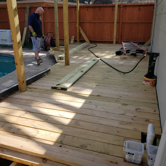 Poolside deck and outdoor structure — photo P223