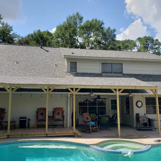 Poolside deck and outdoor structure — photo P224