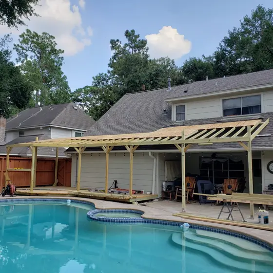 Poolside deck and outdoor structure — photo P227